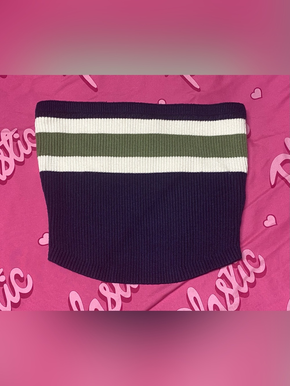 EUC Edikted Cyprus Knit Ribbed Tube Crop Top Strapless Navy Blue Lounge Shirt